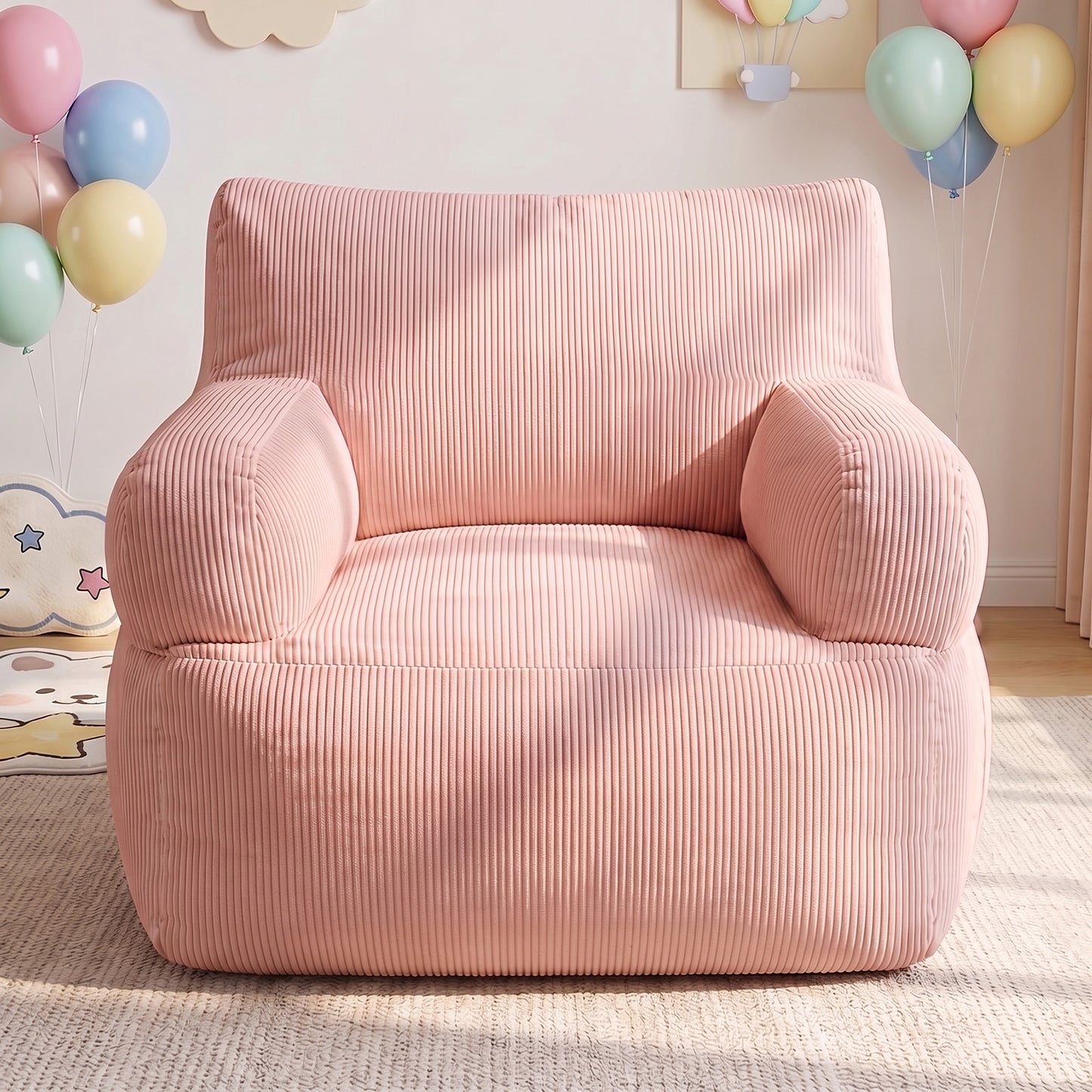 BAOKALER Kids Bean Bag Chair, Filled with Memory Foam, Toddler Kids Floor Lazy Sofa with Side Pocket, Lightweight Comfort Lounge Chair for Gaming, Reading, Relaxing, Pink