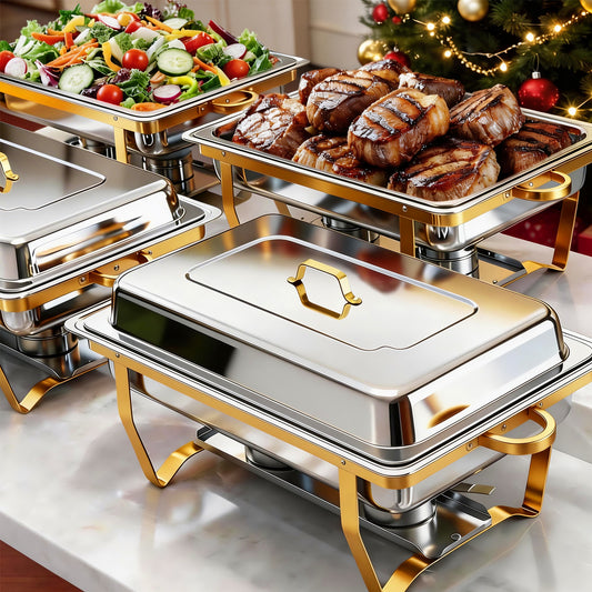 4PK Baokaler 9QT Chafing Dish Buffet Set,High Grade Food Warmer,Elegant Gold & Silver Chafing Dish for Parties, Buffet Server Food Warmer Gathering, Wedding, Event, Catering