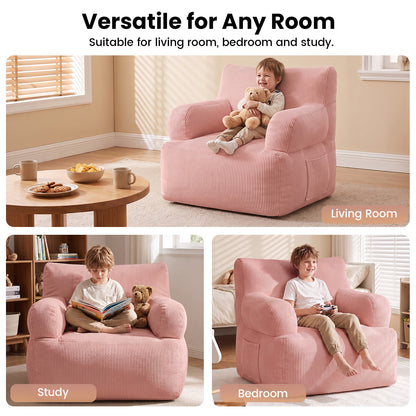 BAOKALER Kids Bean Bag Chair, Filled with Memory Foam, Toddler Kids Floor Lazy Sofa with Side Pocket, Lightweight Comfort Lounge Chair for Gaming, Reading, Relaxing, Pink