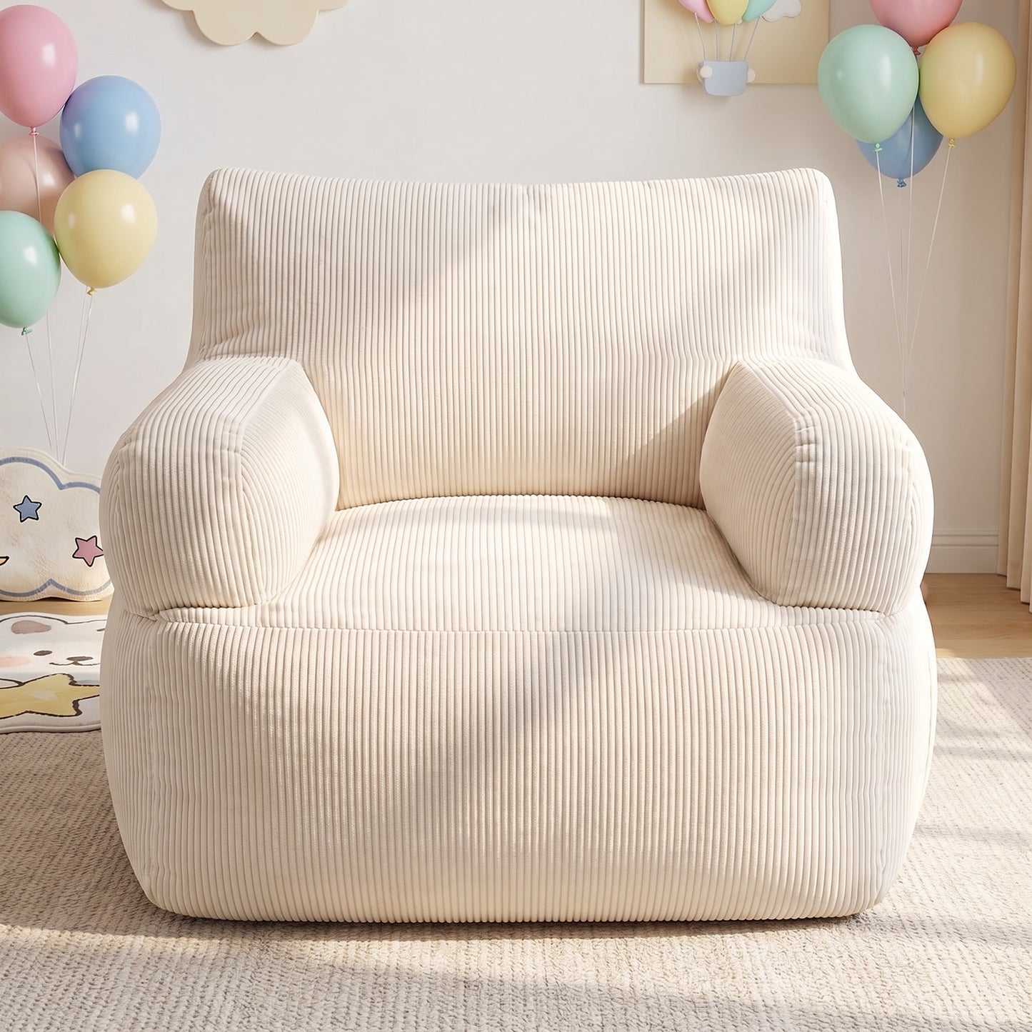 BAOKALER Kids Bean Bag Chair, Filled with Memory Foam, Toddler Kids Floor Lazy Sofa with Side Pocket, Lightweight Comfort Lounge Chair for Gaming, Reading, Relaxing, Beige